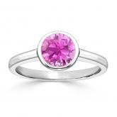 Certified 14k White Gold Bezel Round Pink Sapphire Gemstone Ring 1.00 ct. tw. (AAA)