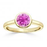 Certified 14k Yellow Gold Bezel Round Pink Sapphire Gemstone Ring 0.25 ct. tw. (AAA)