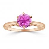 Certified 14k Rose Gold 6-Prong Round Pink Sapphire Gemstone Ring 0.50 ct. tw. (AAA)
