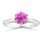 Certified 14k White Gold 6-Prong Round Pink Sapphire Gemstone Ring 1.00 ct. tw. (AAA)