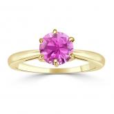 Certified 14k Yellow Gold 6-Prong Round Pink Sapphire Gemstone Ring 0.75 ct. tw. (AAA)