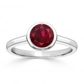 Certified 18k White Gold Bezel Round Ruby Gemstone Ring 0.75 ct. tw. (AAA)