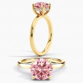 Lab Grown Diamond Hidden Halo Engagement Ring Round 0.50 ct. (Pink, VS-SI) in 14k Yellow Gold