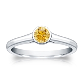 Certified 18k White Gold Bezel Round Yellow Diamond Ring 0.33 ct. tw. (Yellow, SI1-SI2)