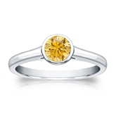 Certified 14k White Gold Bezel Round Yellow Diamond Ring 0.50 ct. tw. (Yellow, SI1-SI2)