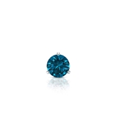 Certified 18k White Gold 3-Prong Martini Round Blue Diamond Single Stud Earring 0.13 ct. tw. (Blue, SI1-SI2)