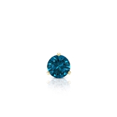 Certified 18k Yellow Gold 3-Prong Martini Round Blue Diamond Single Stud Earring 0.13 ct. tw. (Blue, SI1-SI2)
