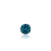 Certified 14k Rose Gold Bezel Round Blue Diamond Single Stud Earring 0.13 ct. tw. (Blue, SI1-SI2)