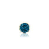 Certified 18k Yellow Gold Bezel Round Blue Diamond Single Stud Earring 0.13 ct. tw. (Blue, SI1-SI2)
