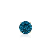 Certified 18k Yellow Gold 4-Prong Basket Round Blue Diamond Single Stud Earring 0.25 ct. tw. (Blue, SI1-SI2)