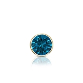 Certified 18k Yellow Gold Bezel Round Blue Diamond Single Stud Earring 0.25 ct. tw. (Blue, SI1-SI2)