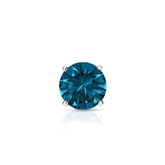 Certified 14k Rose Gold 4-Prong Basket Round Blue Diamond Single Stud Earring 0.38 ct. tw. (Blue, SI1-SI2)
