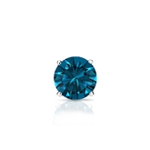 Certified 18k White Gold 4-Prong Basket Round Blue Diamond Single Stud Earring 0.38 ct. tw. (Blue, SI1-SI2)