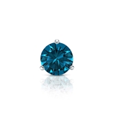 Certified 18k White Gold 3-Prong Martini Round Blue Diamond Single Stud Earring 0.38 ct. tw. (Blue, SI1-SI2)