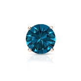 Certified 14k Rose Gold 4-Prong Basket Round Blue Diamond Single Stud Earring 0.75 ct. tw. (Blue, SI1-SI2)