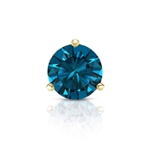 Certified 18k Yellow Gold 3-Prong Martini Round Blue Diamond Single Stud Earring 0.75 ct. tw. (Blue, SI1-SI2)