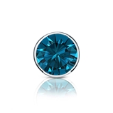 Certified 18k White Gold Bezel Round Blue Diamond Single Stud Earring 0.75 ct. tw. (Blue, SI1-SI2)