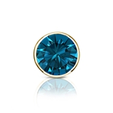 Certified 18k Yellow Gold Bezel Round Blue Diamond Single Stud Earring 0.75 ct. tw. (Blue, SI1-SI2)