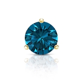 Certified 14k Yellow Gold 3-Prong Martini Round Blue Diamond Single Stud Earring 1.50 ct. tw. (Blue, SI1-SI2)
