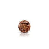 Certified 14k Rose Gold 4-Prong Basket Round Brown Diamond Single Stud Earring 0.25 ct. tw. (Brown, SI1-SI2)