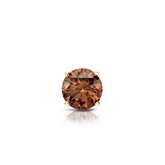 Certified 14k Yellow Gold 4-Prong Basket Round Brown Diamond Single Stud Earring 0.25 ct. tw. (Brown, SI1-SI2)