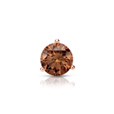 Certified 14k Rose Gold 3-Prong Martini Round Brown Diamond Single Stud Earring 0.38 ct. tw. (Brown, SI1-SI2)