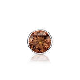 Certified 14k White Gold Bezel Round Brown Diamond Single Stud Earring 0.38 ct. tw. (Brown, SI1-SI2)