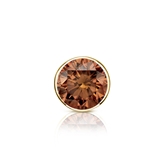 Certified 18k Yellow Gold Bezel Round Brown Diamond Single Stud Earring 0.50 ct. tw. (Brown, SI1-SI2)