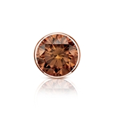 Certified 14k Rose Gold Bezel Round Brown Diamond Single Stud Earring 0.75 ct. tw. (Brown, SI1-SI2)