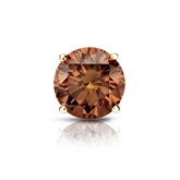 Certified 18k Yellow Gold 4-Prong Basket Round Brown Diamond Single Stud Earring 1.50 ct. tw. (Brown, SI1-SI2)