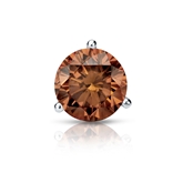 Certified 14k White Gold 3-Prong Martini Round Brown Diamond Single Stud Earring 1.50 ct. tw. (Brown, SI1-SI2)