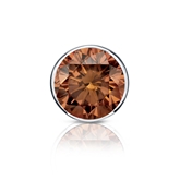 Certified 14k White Gold Bezel Round Brown Diamond Single Stud Earring 1.50 ct. tw. (Brown, SI1-SI2)