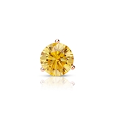 Certified 14k Rose Gold 3-Prong Martini Round Yellow Diamond Single Stud Earring 0.38 ct. tw. (Yellow, SI1-SI2)
