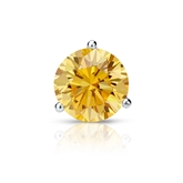 Certified 18k White Gold 3-Prong Martini Round Yellow Diamond Single Stud Earring 1.25 ct. tw. (Yellow, SI1-SI2)