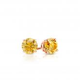 Lab Grown Diamond Stud Earrings Round Yellow 0.15 ct.tw. in 14k Rose Gold 4-Prong Basket