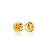 Certified 18k Yellow Gold Bezel Round Yellow Diamond Stud Earrings 0.25 ct. tw. (Yellow, SI1-SI2)