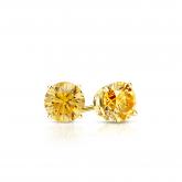 Certified 18k Yellow Gold 4-Prong Basket Round Yellow Diamond Stud Earrings 0.33 ct. tw. (Yellow, SI1-SI2)