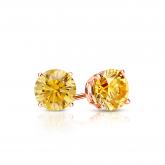 Certified 14k Rose  Gold 4-Prong Basket Round Yellow Diamond Stud Earrings 0.50 ct. tw. (Yellow, SI1-SI2)