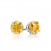 Certified 14k White Gold 4-Prong Basket Round Yellow Diamond Stud Earrings 0.50 ct. tw. (Yellow, SI1-SI2)