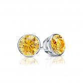 Certified 14k White Gold Bezel Round Yellow Diamond Stud Earrings 0.50 ct. tw. (Yellow, SI1-SI2)