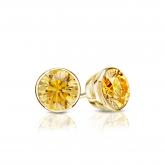 Certified 14k Yellow Gold Bezel Round Yellow Diamond Stud Earrings 0.50 ct. tw. (Yellow, SI1-SI2)