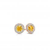 Certified 14k Rose Gold Halo Round Yellow Diamond Stud Earrings 0.50 ct. tw. (Yellow, SI1-SI2)