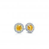 Certified 14k White Gold Halo Round Yellow Diamond Stud Earrings 0.50 ct. tw. (Yellow, SI1-SI2)