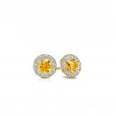 Certified 14k Yellow Gold Halo Round Yellow Diamond Stud Earrings 0.50 ct. tw. (Yellow, SI1-SI2)