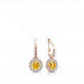 Certified 14k Rose Gold Dangle Studs Halo Round Yellow Diamond Earrings 0.50 ct. tw. (Yellow, SI1-SI2)