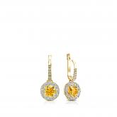 Certified 14k Yellow Gold Dangle Studs Halo Round Yellow Diamond Earrings 0.50 ct. tw. (Yellow, SI1-SI2)