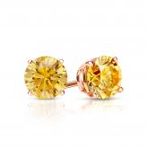Certified 14k Rose  Gold 4-Prong Basket Round Yellow Diamond Stud Earrings 0.75 ct. tw. (Yellow, SI1-SI2)