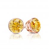 Certified 14k Rose Gold Bezel Round Yellow Diamond Stud Earrings 0.75 ct. tw. (Yellow, SI1-SI2)