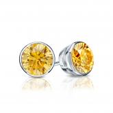 Certified 18k White Gold Bezel Round Yellow Diamond Stud Earrings 0.75 ct. tw. (Yellow, SI1-SI2)