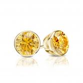 Certified 14k Yellow Gold Bezel Round Yellow Diamond Stud Earrings 0.75 ct. tw. (Yellow, SI1-SI2)